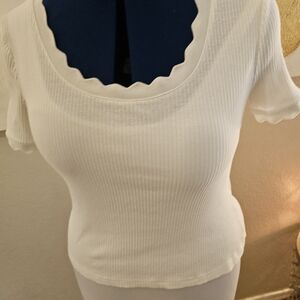 SHEIN White Ribbed Short Sleeve Top